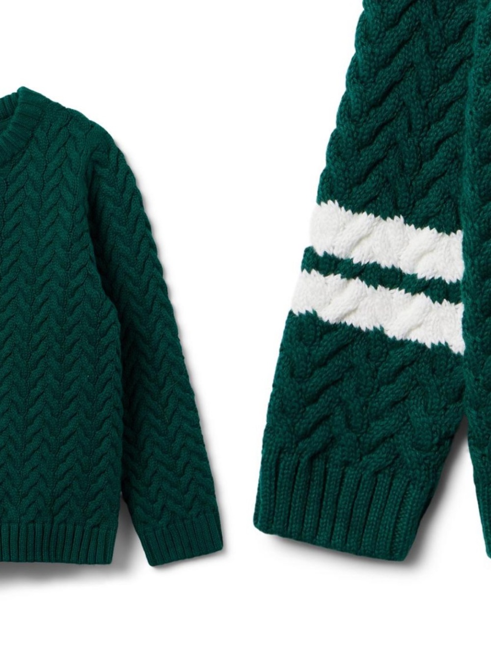 Janie and Jack Forest Green Cable Knit Sweater with White Sleeve Stripes